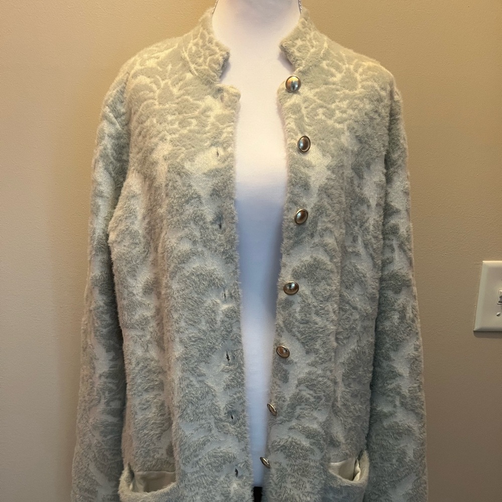 #278 Halston Heritage Gorgeous Soft Gray Knit Sweater Jacket